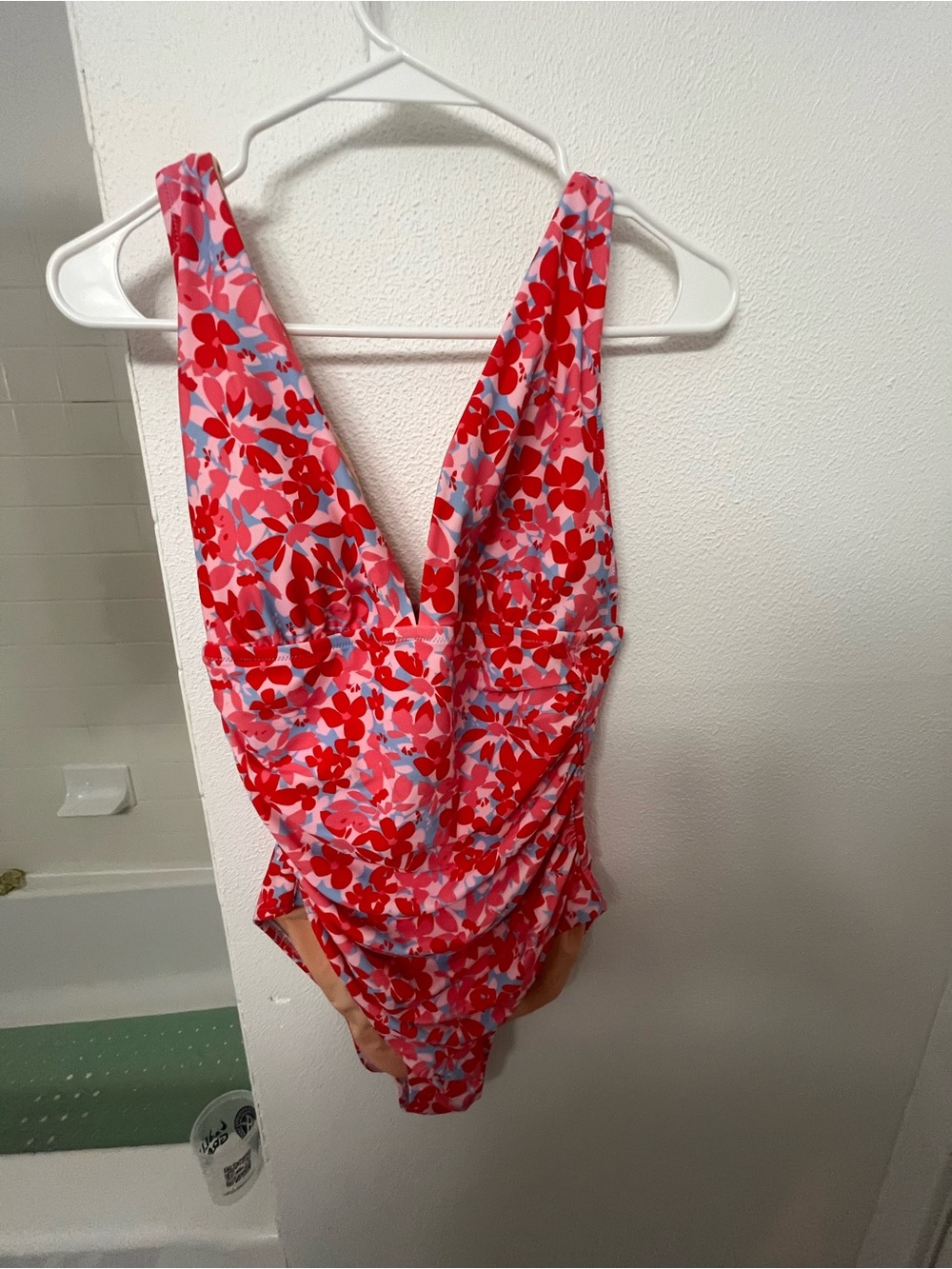 J. Crew Factory Pink and Red Floral One-Piece Swimsuit
